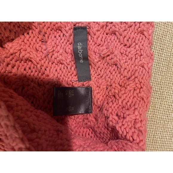 Vintage Liz Claiborne Pink Cable Knit V-Neck Collard Sweater Xlarge - Picture 3 of 4
